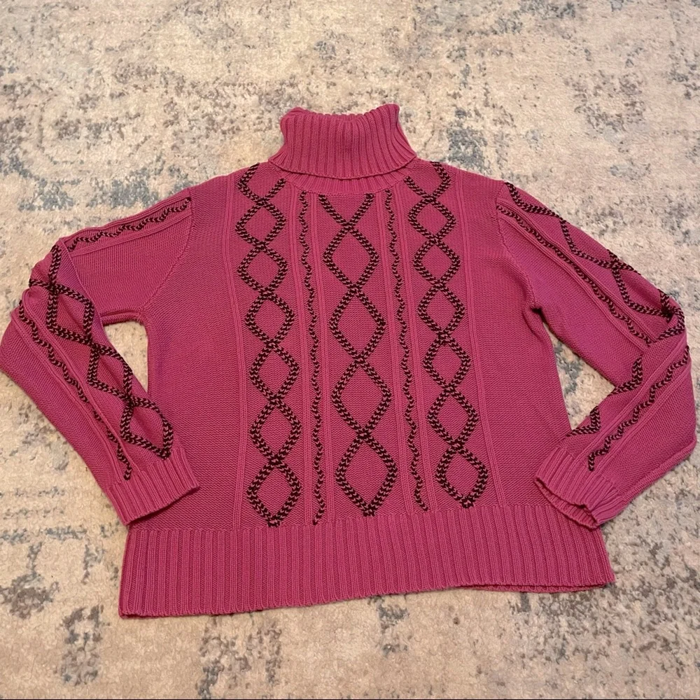 Ann Trinity | Purple & Navy Blue Turtleneck Sweater Cable Knit Diamond Size XL - Picture 1 of 11